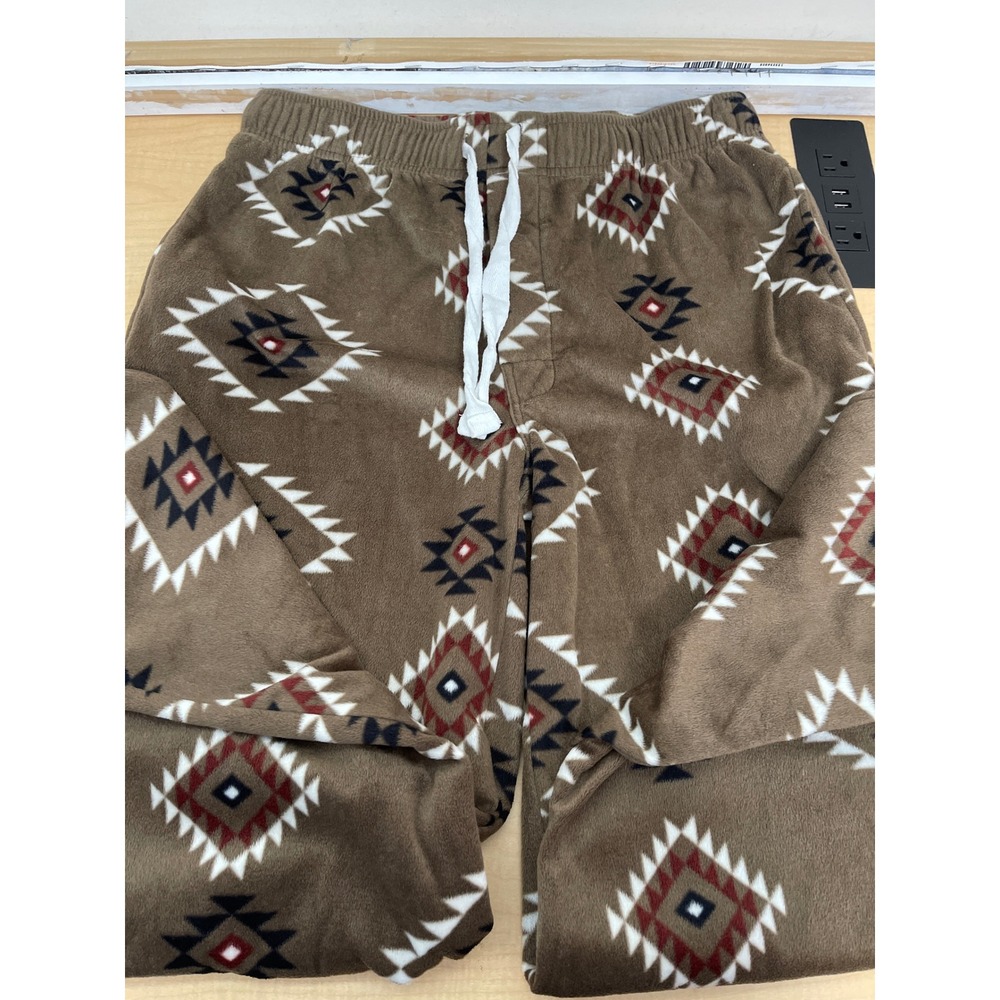 Wrangler Mens Fleece Pajama Pants Brown Southwestern Geometric Lounge Sleep M